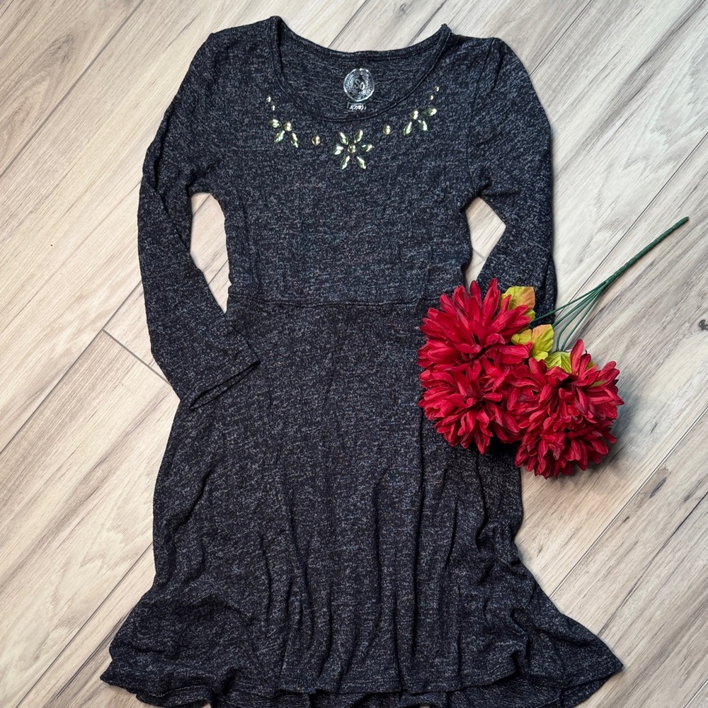 Embellished cozy long sleeve dress